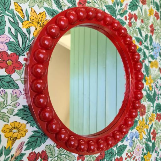 Small Red High Gloss Bobbin Mirror