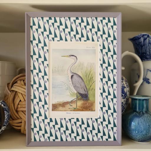 Vintage Heron Print in Handpainted Frame