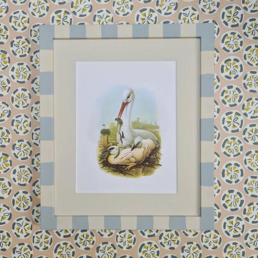 Mummy Bird Vintage Print in Handpainted Frame