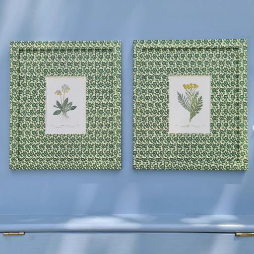 Pair of Botanical Prints in Green Flower Frames