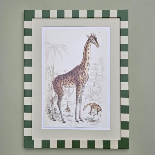 Giraffe Print in Green Stripe Handpainted Frame