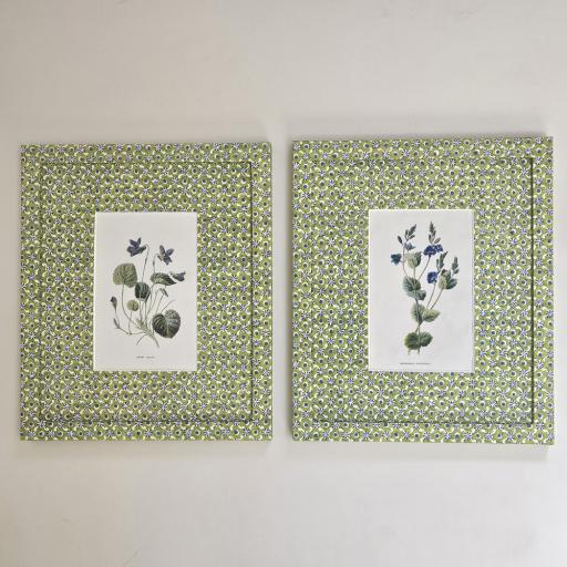 Pair of Botanical Prints in Green Wrapped Frames