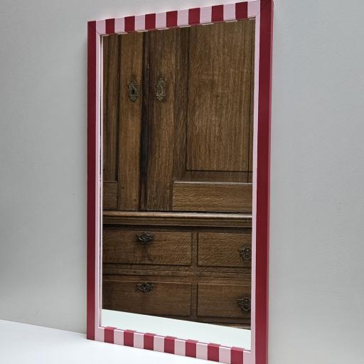 Handpainted Vertical Stripe Mirror Rectory Red   40% OFF