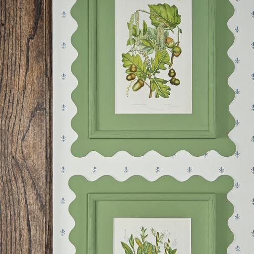 Pair of Hand Coloured Botanical Prints in Green Wavy Frames