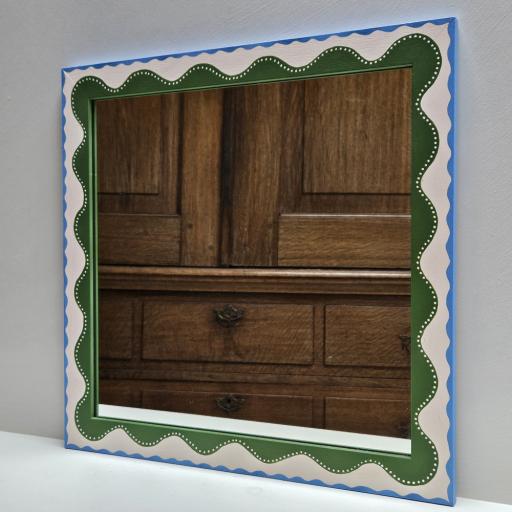 Handpainted Wave Design Mirror in Green, Blue & Pink   40% OFF