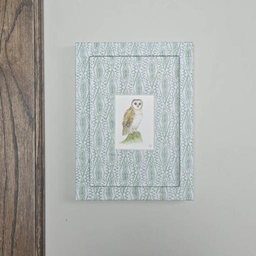 Mini Watercolour of Owl in Pale Aqua Wrapped Frame