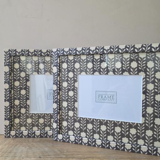 Pair of Wrapped Frames in Block Print Flower